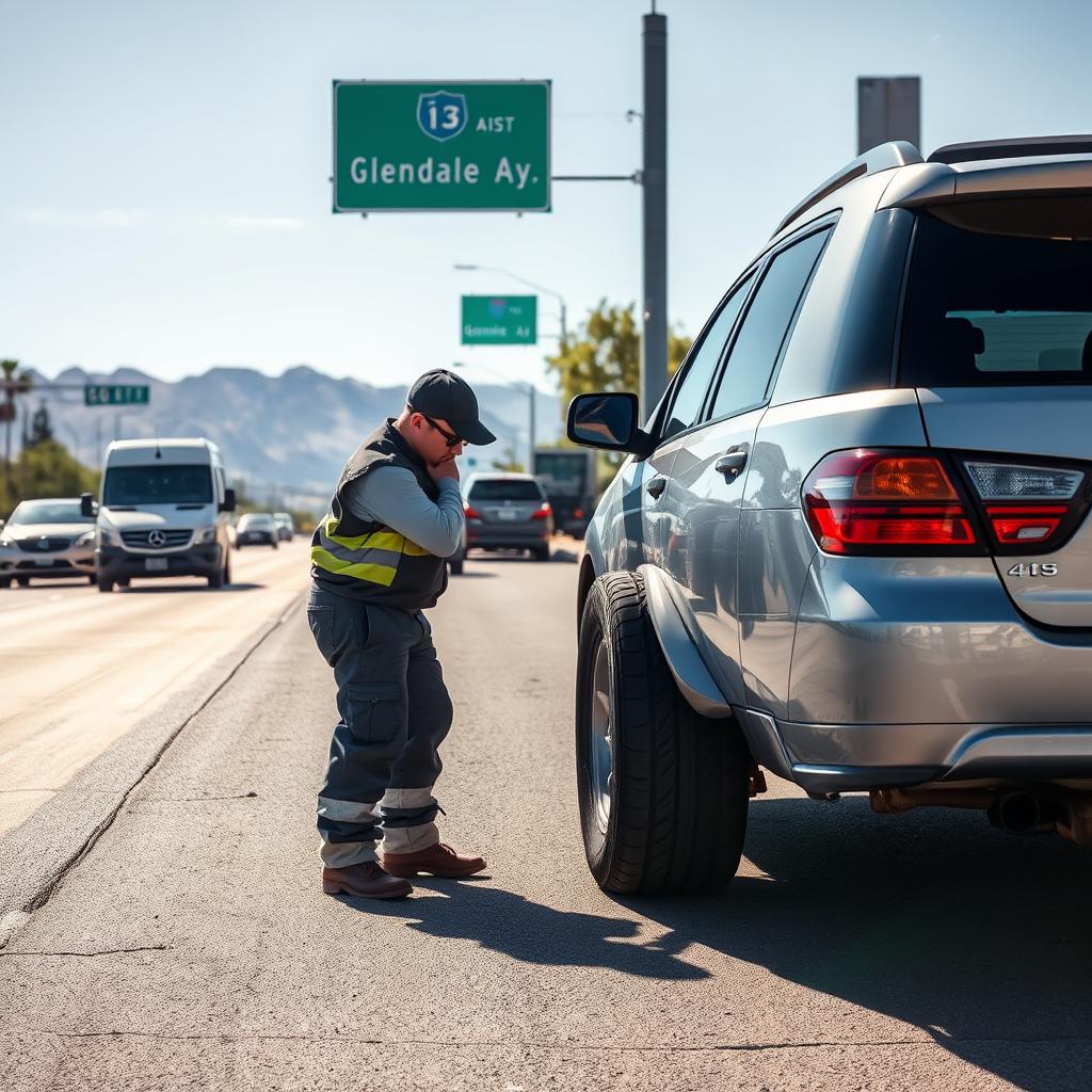 Flat tire change on busy Glendale Avenue in Arizona