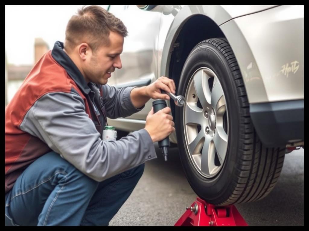 Flat tire change service being performed in Terre Haute, Indiana
