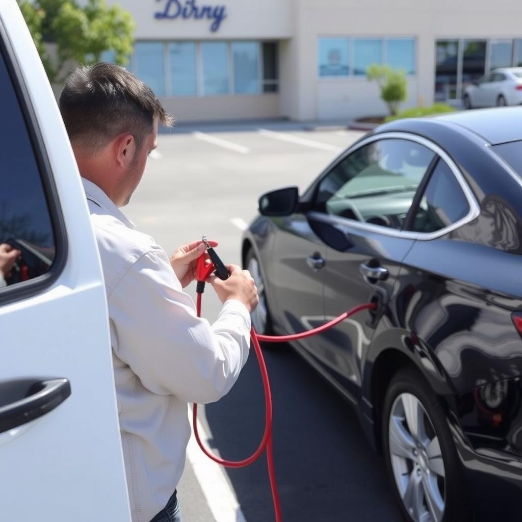 Jump starting a car with dead battery in West Covina roadside assistance