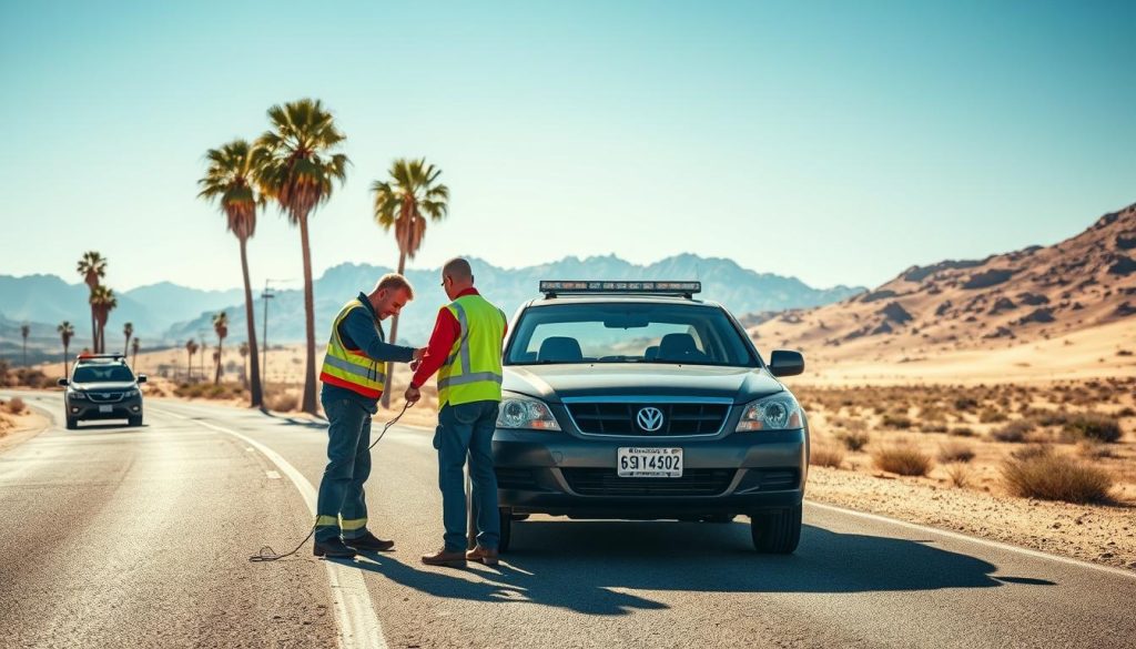 Local roadside assistance expert helping stranded motorist in Palm Desert, California