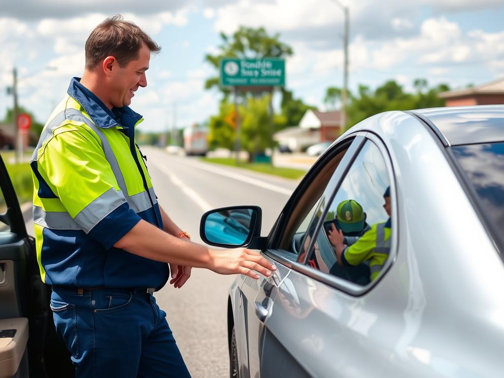 Local roadside assistance technician helping a driver in Clarksville, Tennessee