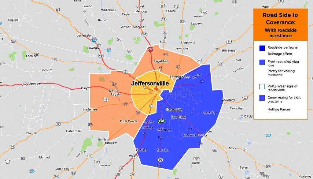 Map of Jeffersonville, Indiana showing roadside assistance coverage area