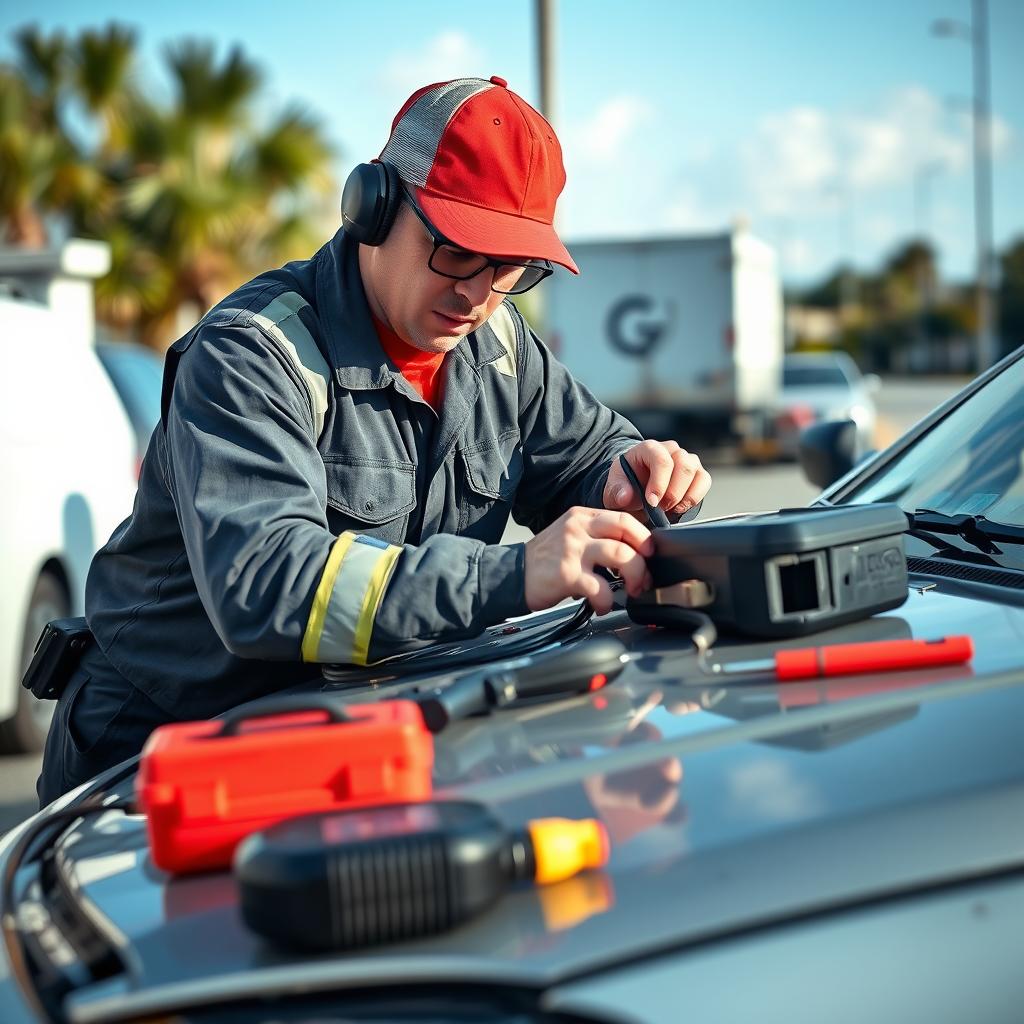Minor mechanical repairs being performed roadside in Charleston