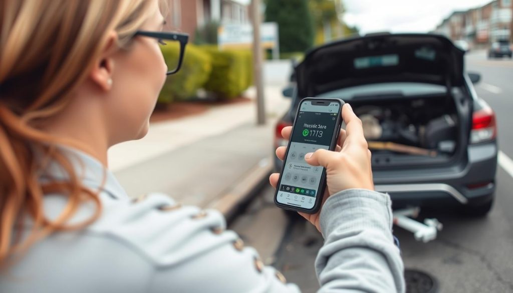 Person calling for roadside assistance in Camden from their smartphone