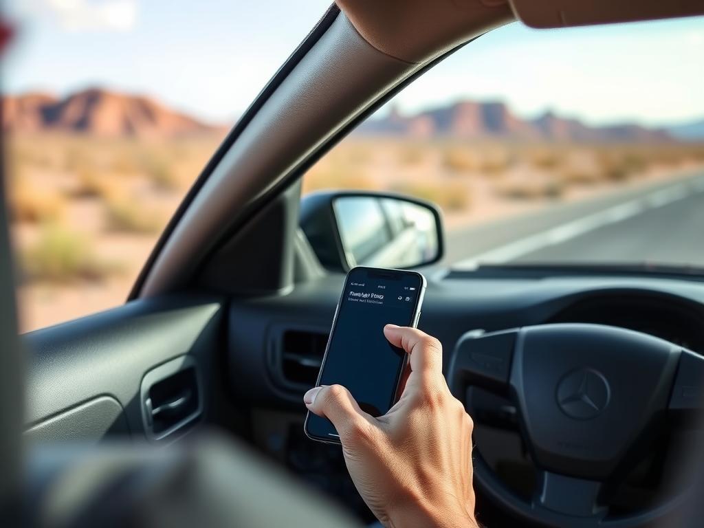 Person calling for roadside assistance in Yuma, Arizona from their vehicle