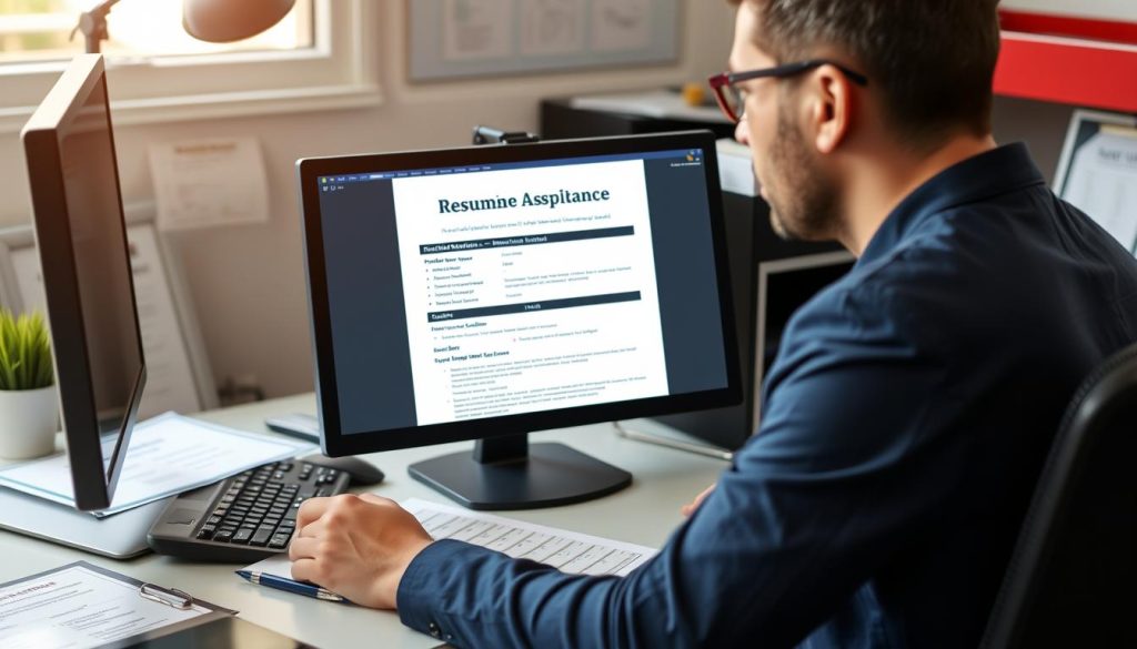 Person preparing resume and application for roadside assistance job