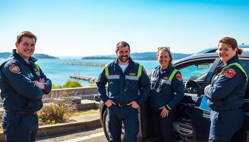 Professional roadside assistance team helping a customer in Edmonds, Washington