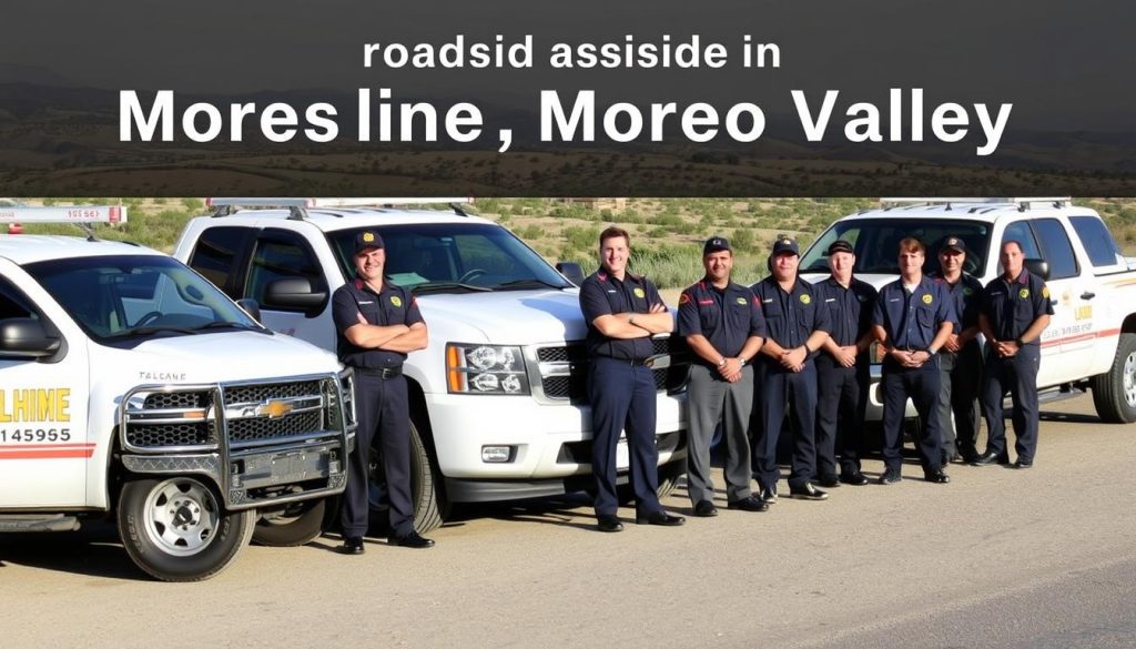Professional roadside assistance team in Moreno Valley with service vehicles