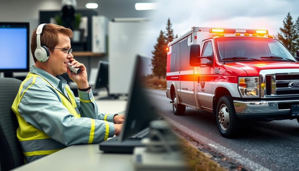 Roadside assistance process in Farmington showing dispatch center