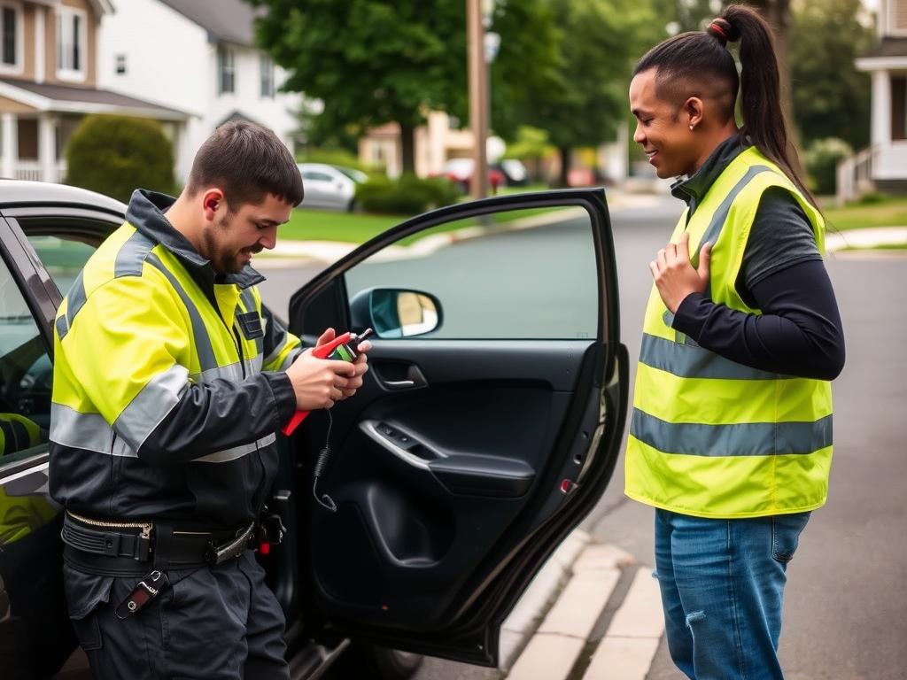 Roadside assistance professional helping with a car lockout in Camden