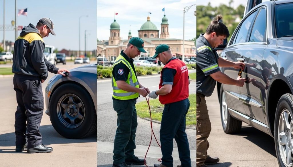 Roadside assistance team helping multiple customers in Hutchinson, Kansas