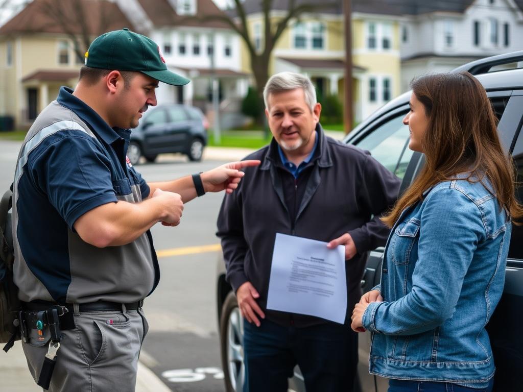 Roadside assistance technician answering customer questions in Cranston, Rhode Island