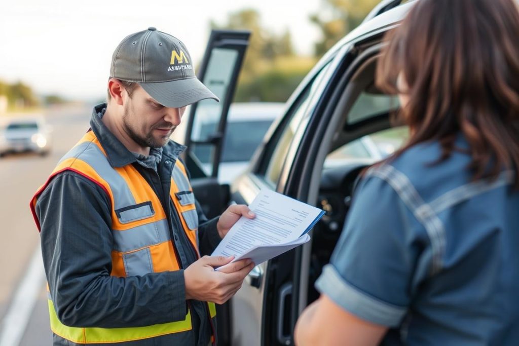Roadside assistance technician completing service for customer in Oxnard