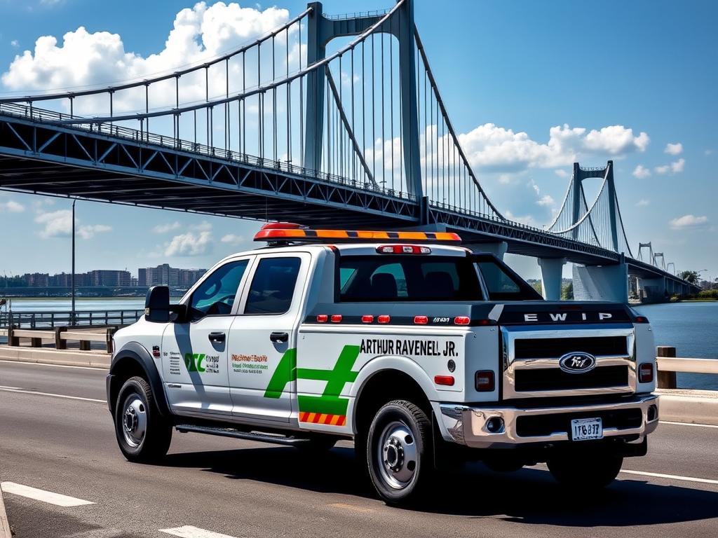 Roadside assistance truck on the Arthur Ravenel Jr. Bridge in Charleston, South Carolina