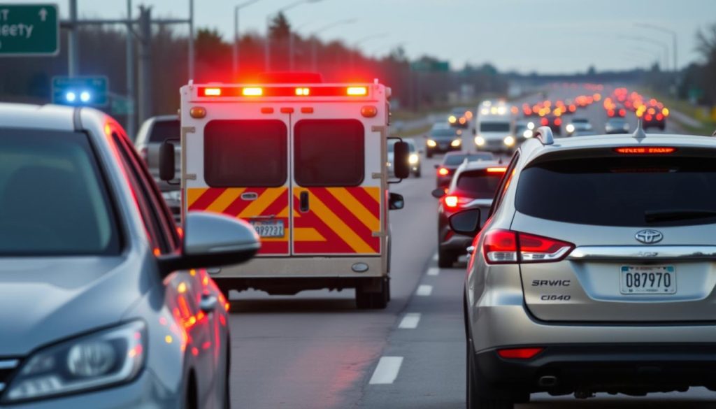 Roadside assistance vehicle helping a stranded motorist on a busy Clarksville, Tennessee road