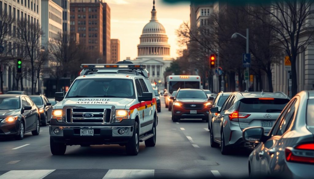 Roadside assistance vehicle navigating DC traffic
