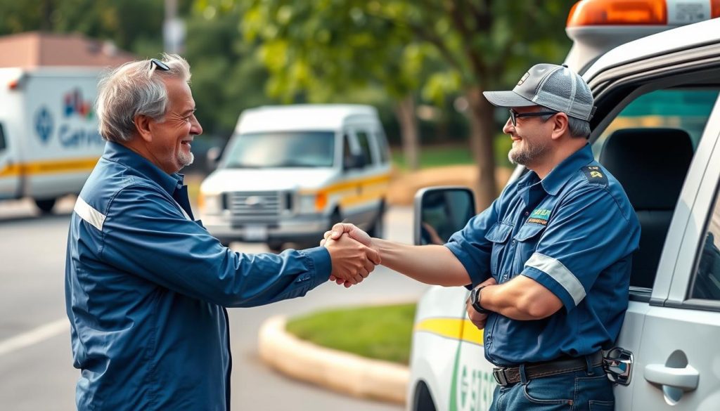 Satisfied customer receiving roadside assistance in Raleigh, North Carolina