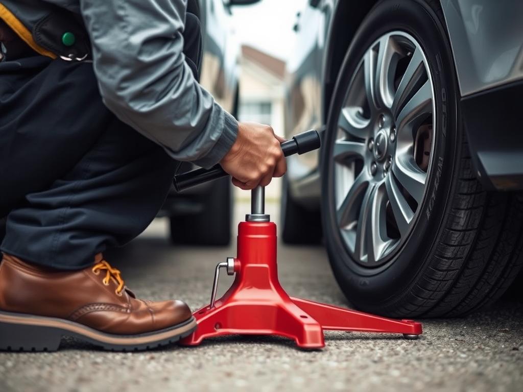 Technician changing a flat tire on a vehicle in Hutchinson