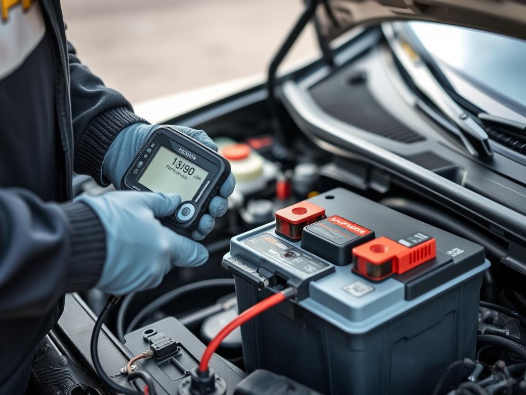 Technician performing battery service on a vehicle in Lehi