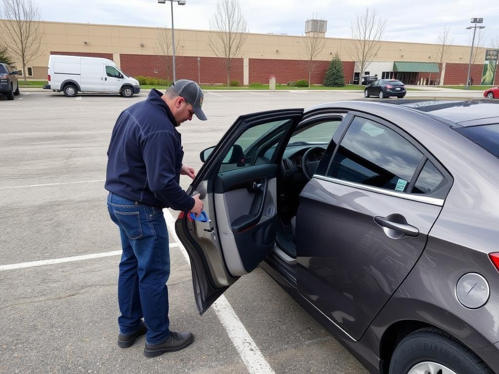 Technician providing lockout service to a vehicle in Idaho Falls