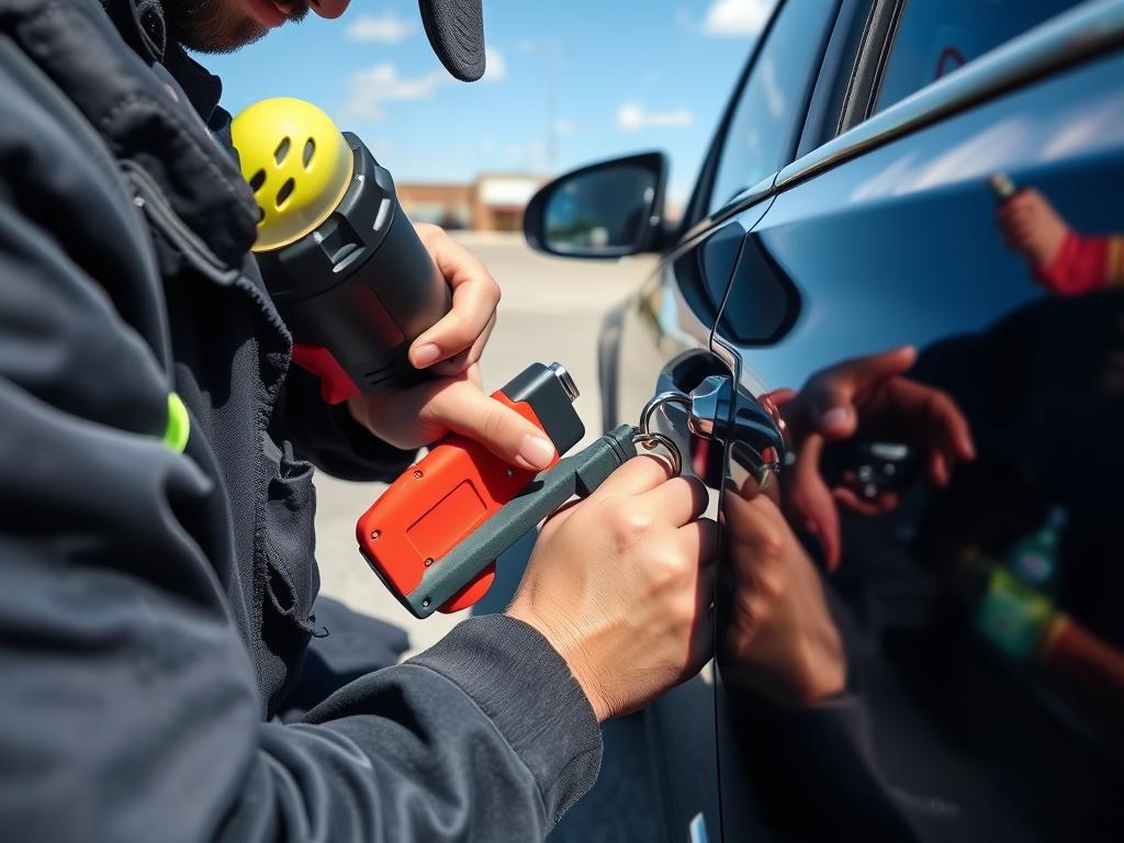 Technician unlocking a car door in Hutchinson