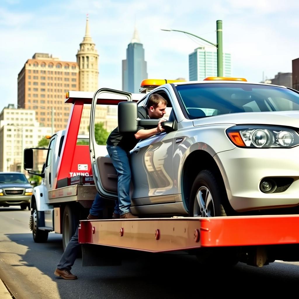 Tow truck assisting broken down vehicle in Memphis