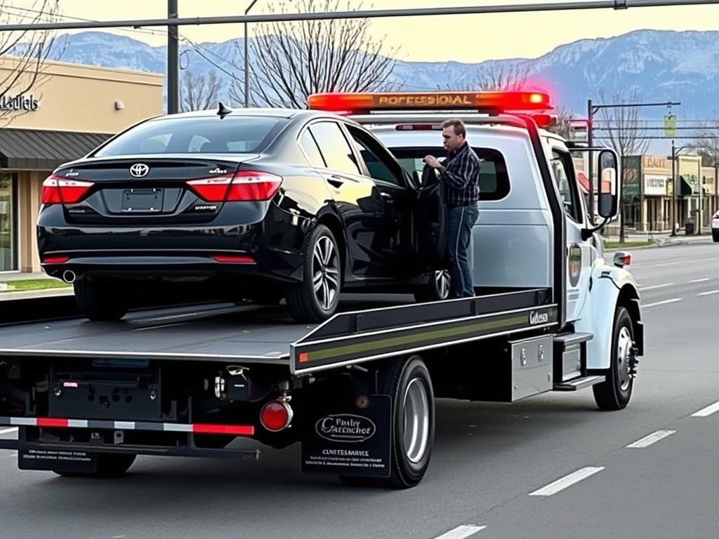 Tow truck loading a disabled vehicle in Lehi, Utah