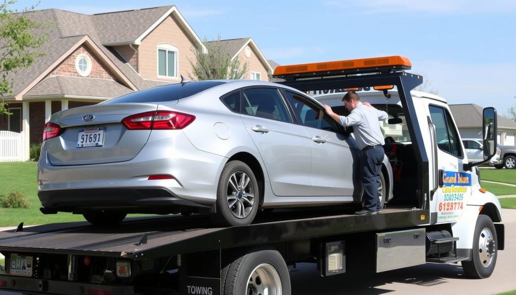 Tow truck providing roadside assistance in Grand Island, Nebraska