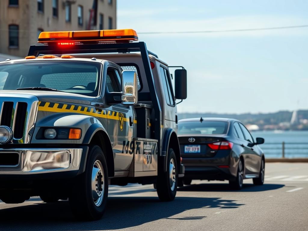 Tow truck providing roadside assistance in Hoboken