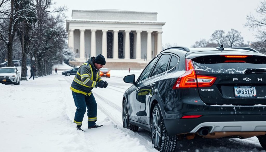 Vehicle being assisted during winter in DC