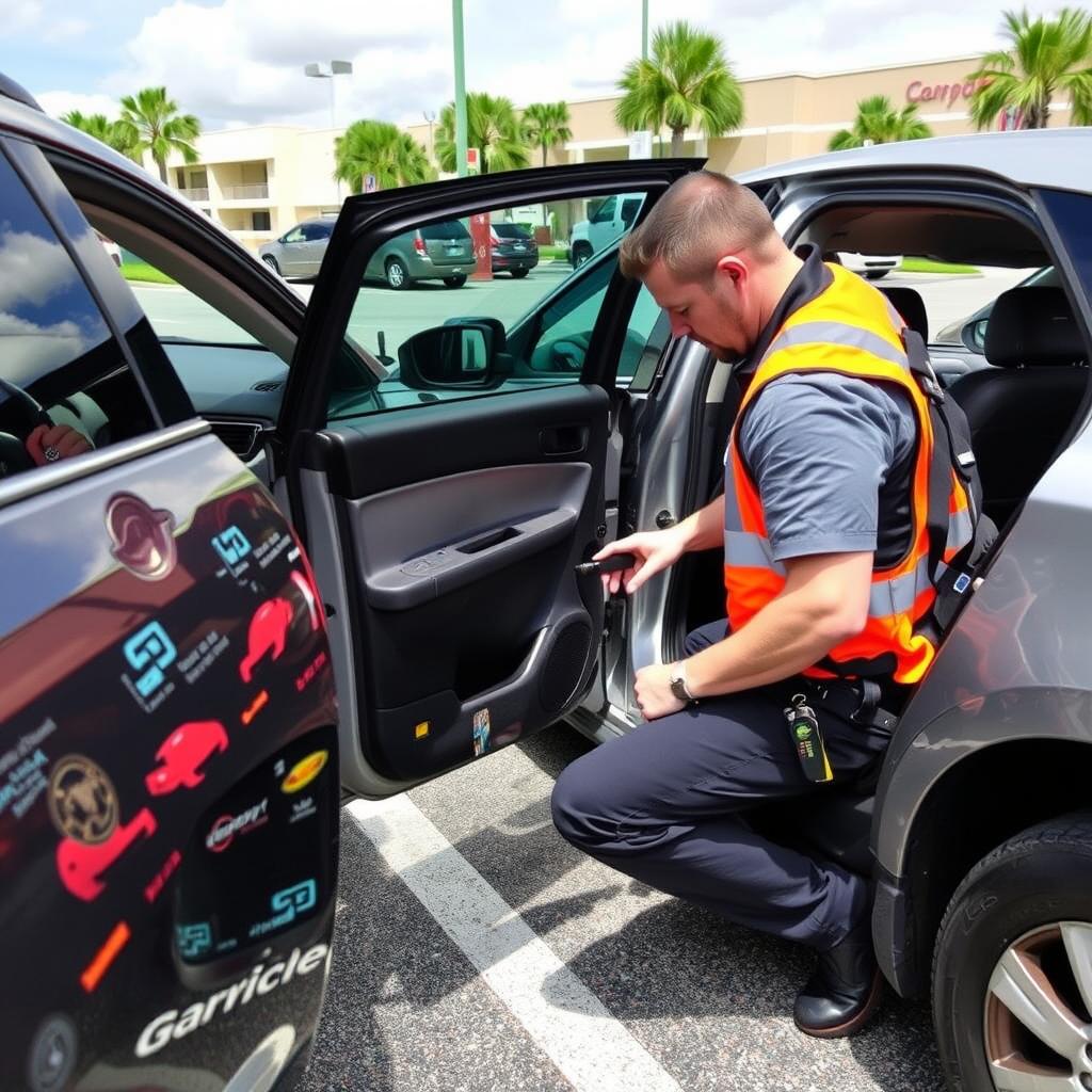 Vehicle lockout service being provided by roadside assistance in Orlando, Florida