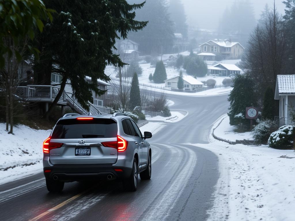 Vehicle navigating steep hills in Edmonds Bowl area during winter