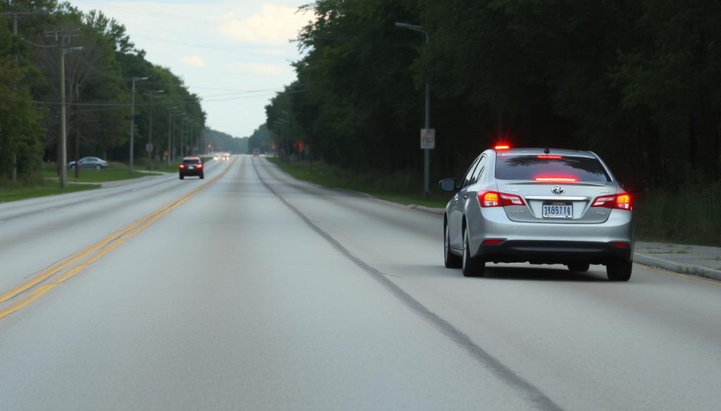 Vehicle safely pulled over with hazard lights on waiting for roadside assistance in Peoria