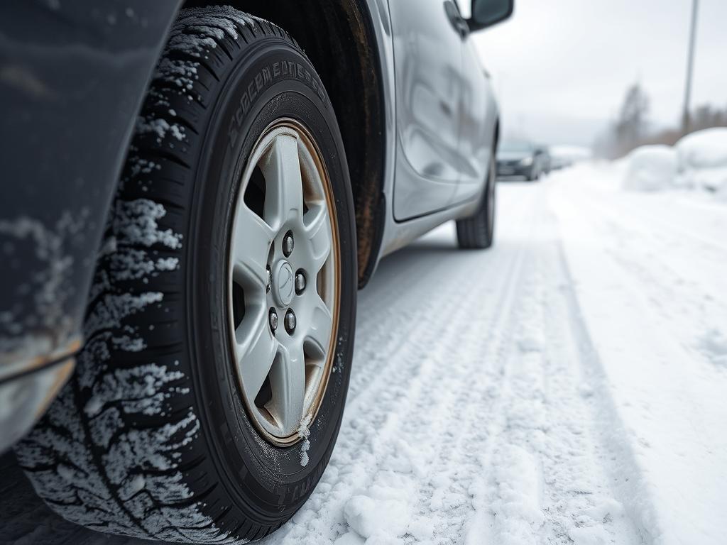 Vehicle with a flat tire on an Idaho Falls road during winter