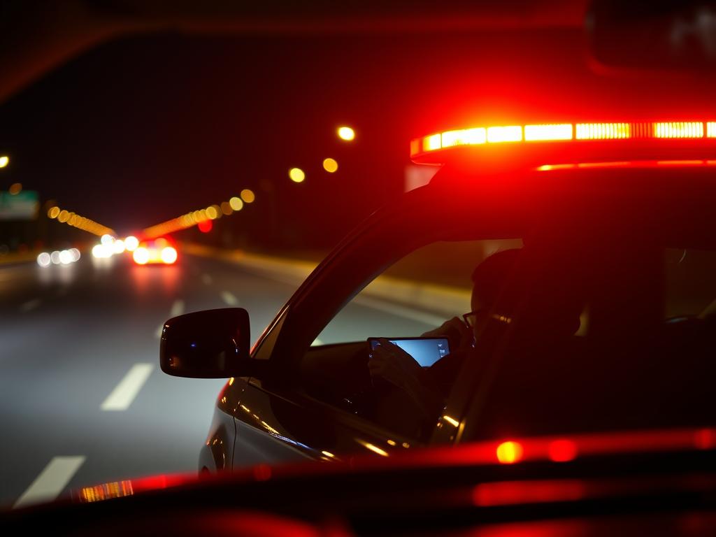Vehicle with hazard lights and reflective markers at night in Fort Pierce