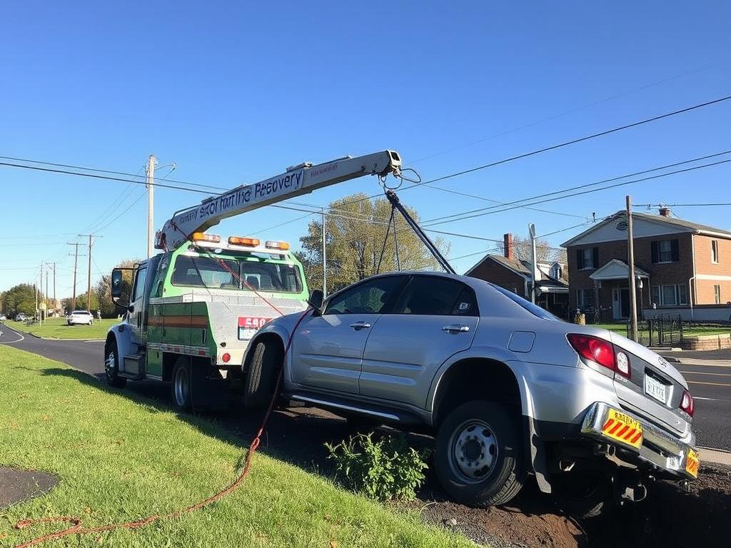 Winch recovery being performed by roadside assistance in Camden